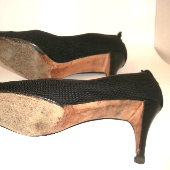 Yves Saint Laurent Vintage 90's Pointy Rear-Zip Leather & Textile Pumps - Picture 8 of 14